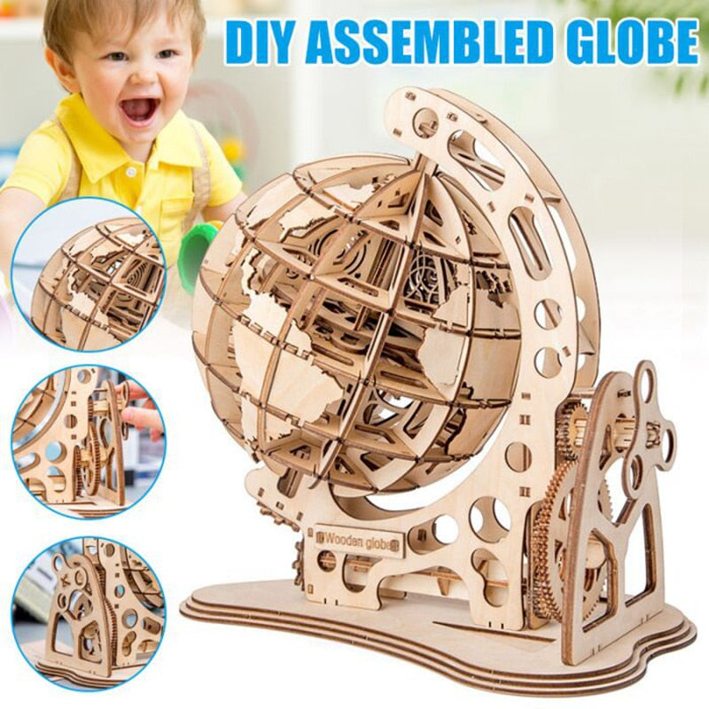 Puzzle | DIY Rotatable 3D Globe | Wooden Model Kit | 3D Puzzles - GadgetSourceUSA