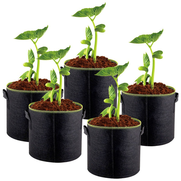 Plant Grow Bags | 5 pcs of either 5, 7 or 10 Gallon | Breathable Vegetable, Flower, Potato Pot Container |  Portable Garden Planting Basket | Grow Bags - GadgetSourceUSA