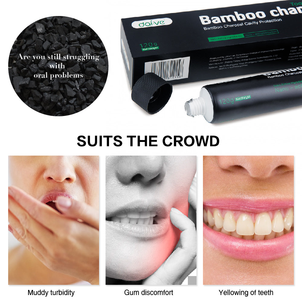 Teeth Whitening With Charcoal | 120g Natural Black Bamboo Charcoal Toothpaste | Organic Food Grade Activated Toothpaste | Teeth Oral Care - GadgetSourceUSA