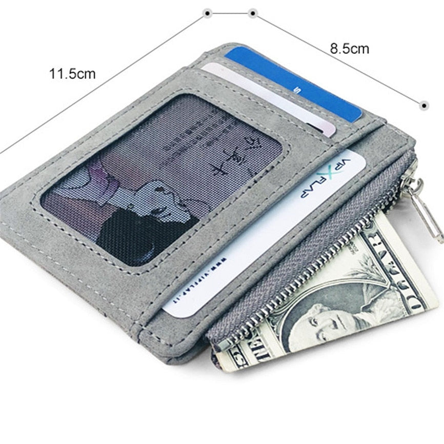 Men's Wallet Short Matte Leather Retro Multi card Frosted Fabric Card Holder Money New Minimalist Purse Transparent Coins A5|Card & ID Holders - GadgetSourceUSA