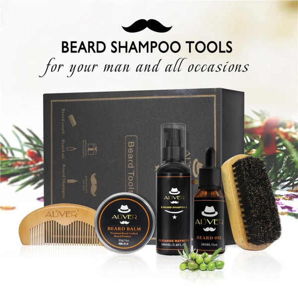 Mens Beard Oil Kits With Scissor,Comb,Brush,Beard Oil,Styling Shaping Mustache Hair Growth Beard Styling Beard Care Set - GadgetSourceUSA