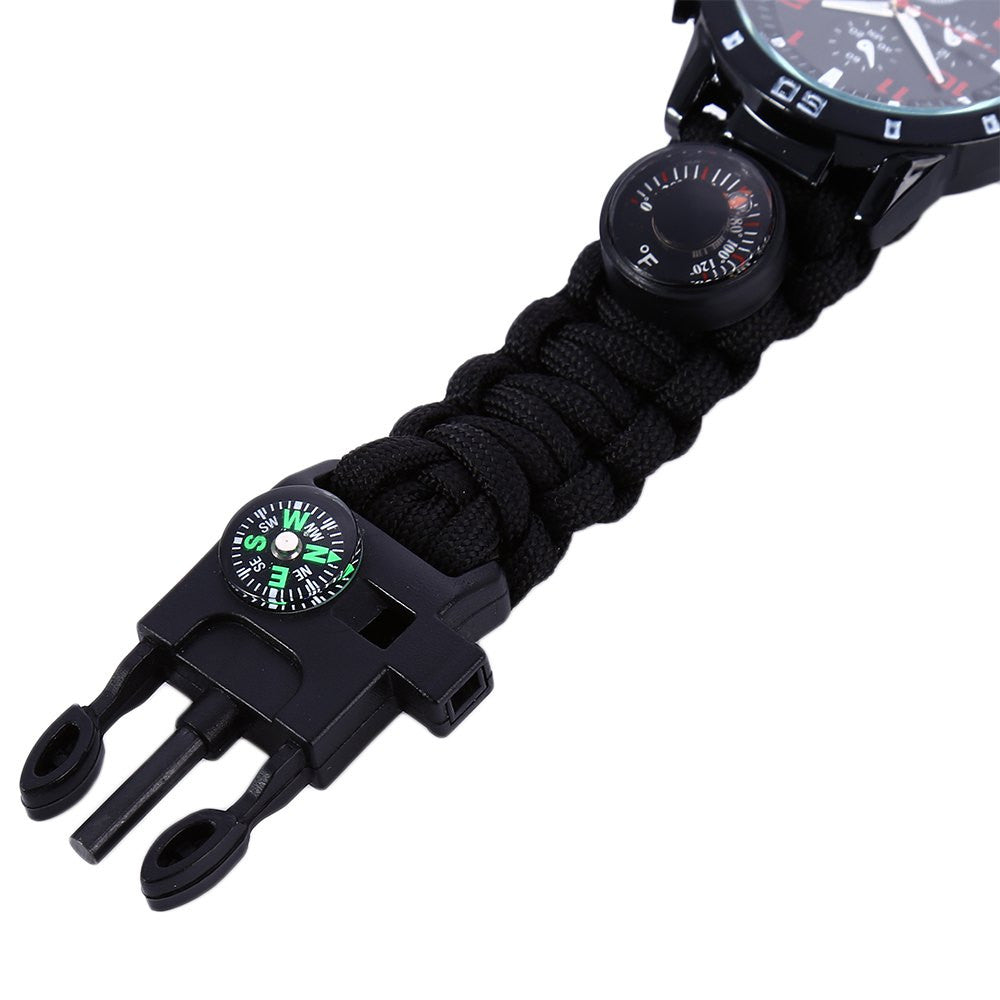 Multifunctional 6 in 1 Outdoor Survival Watch Bracelet with Compass Flint Fire Starter Paracord Thermometer Whistle 4 Color - GadgetSourceUSA