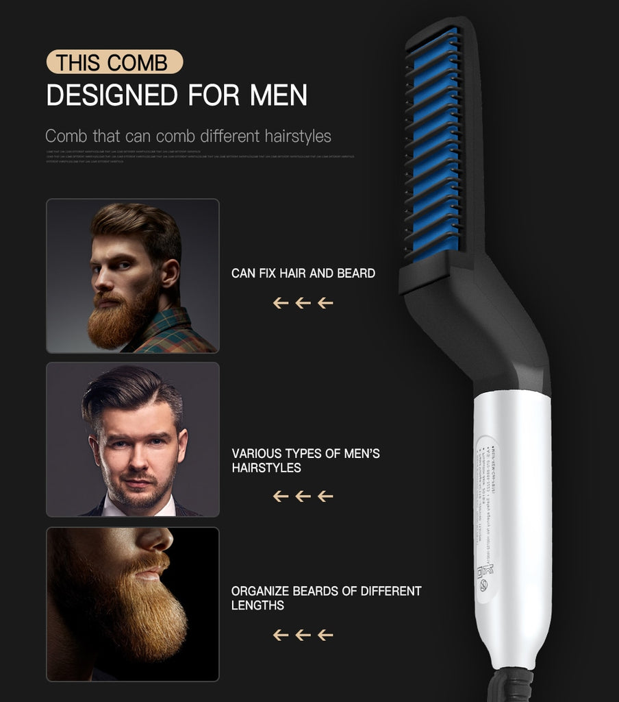 Multifunctional Hair Comb Brush Beard Straightener Hair Straighten Electric Beard Straightening Comb Quick Hair Styler For Men - GadgetSourceUSA