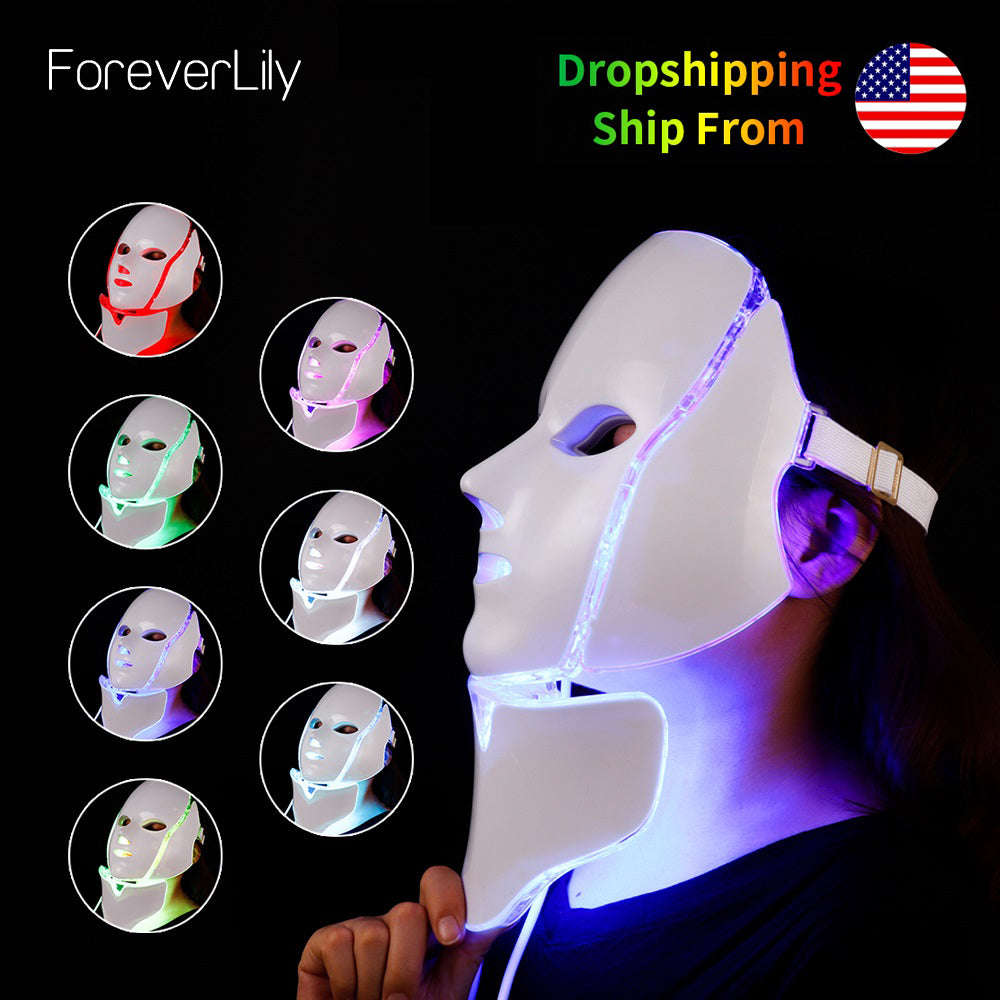 NEWEST 3/7 Colors Photon Electric LED Facial Mask with Neck Skin Rejuvenation Anti Acne Wrinkle Beauty Treatment Salon Home Use - GadgetSourceUSA