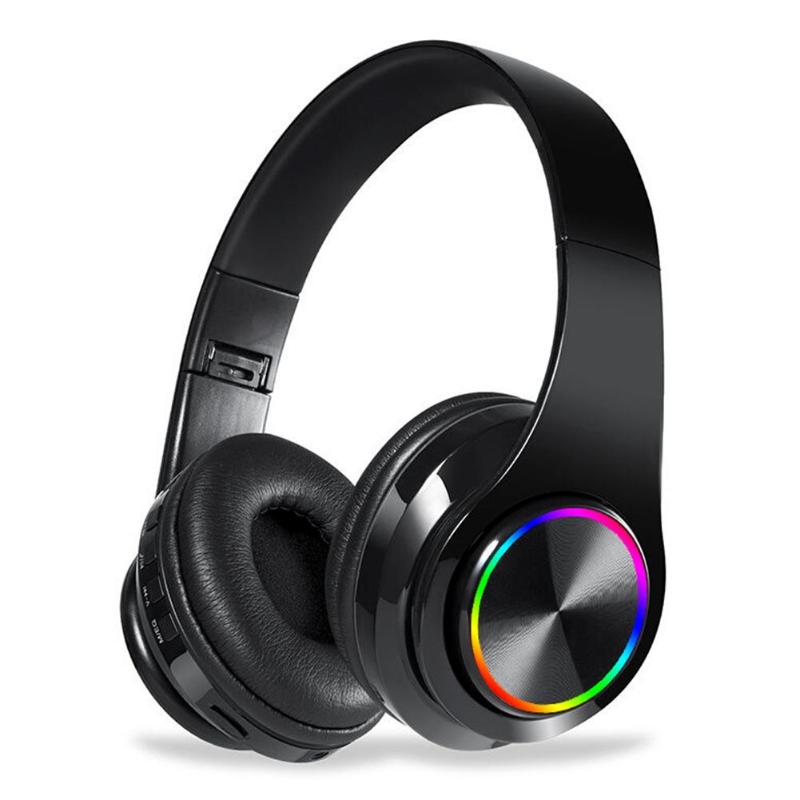Wireless Bluetooth headphones | luminous deep bass stereo sports headphones with microphone card slot Rainbow LED fashion headphones - GadgetSourceUSA