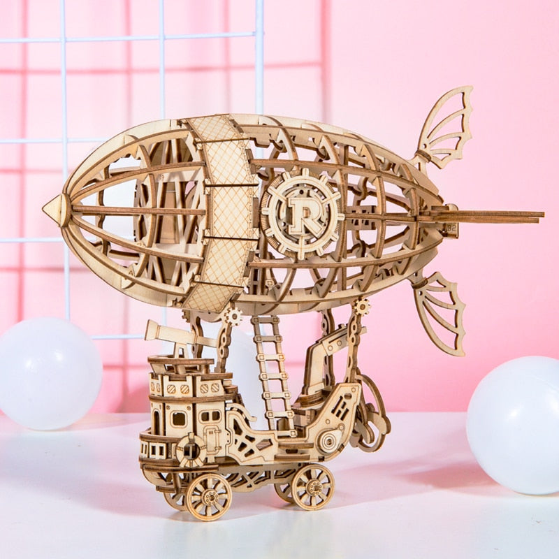 Puzzles | 3D Airplane/ Gramophone Box/ Pumpkin Cart/ Hot Air Balloon/ Airship | DIY Wooden Puzzle - GadgetSourceUSA