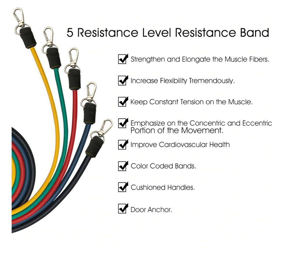 Resistance Bands | Resistance Bands Set | 11 Piece Home Gym | Exercise Bands | Training, Yoga, Gym, Fitness Equipment - GadgetSourceUSA