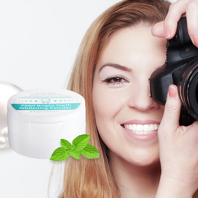 Teeth Whitening | 50g Natural Pearl Whitening Tooth Powder | Mint | Bright Teeth Whitening | Stain Removal | Oral Hygiene Anti-Bacterial - GadgetSourceUSA