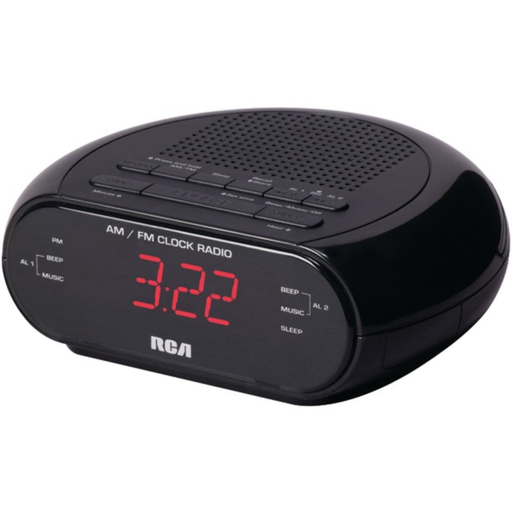 RCA RC205A Dual Alarm Clock Radio with Red LED and Dual Wake - GadgetSourceUSA