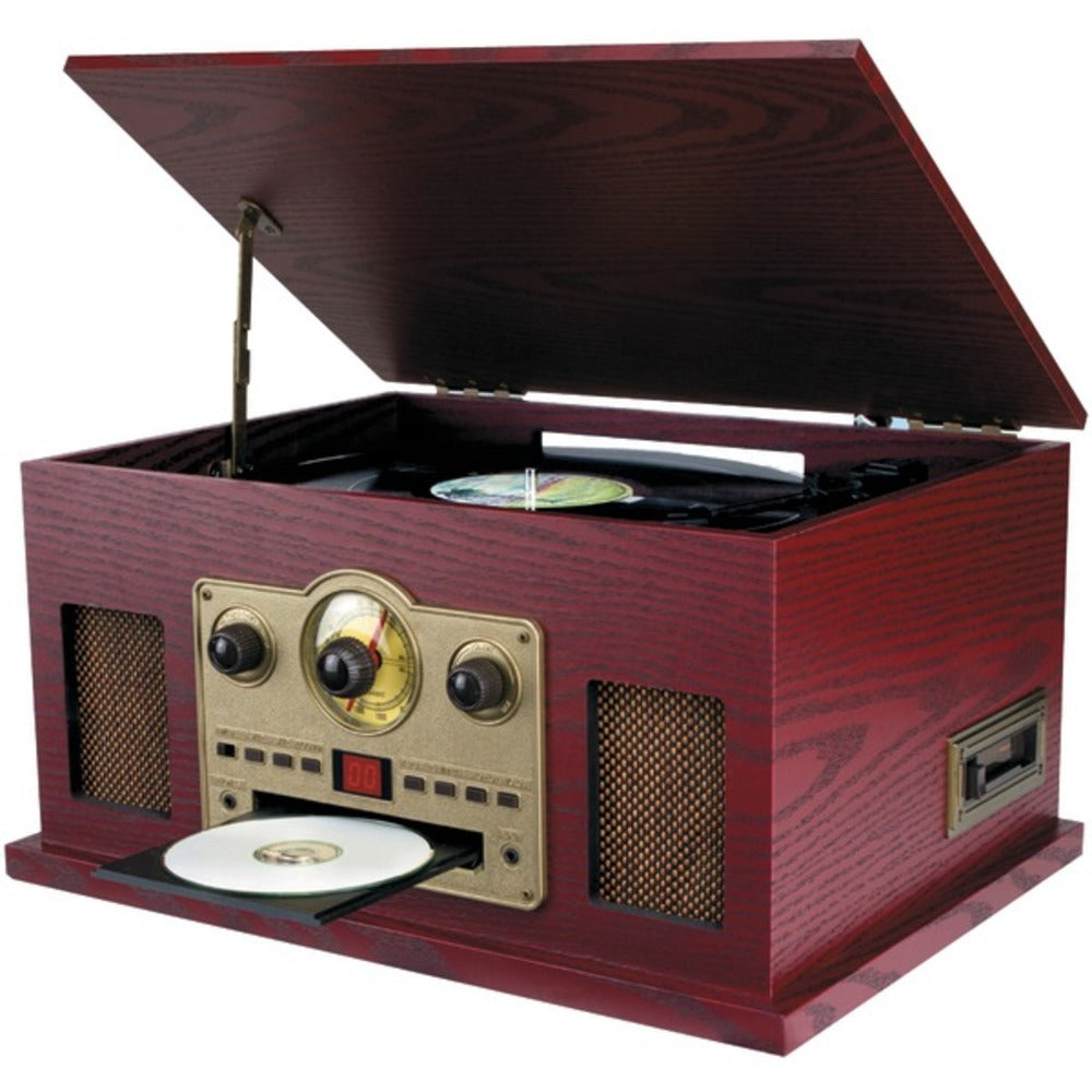 SYLVANIA SRCD838 Nostalgia 5-in-1 Turntable/CD/Radio/Cassette Player with Auxiliary Input - GadgetSourceUSA