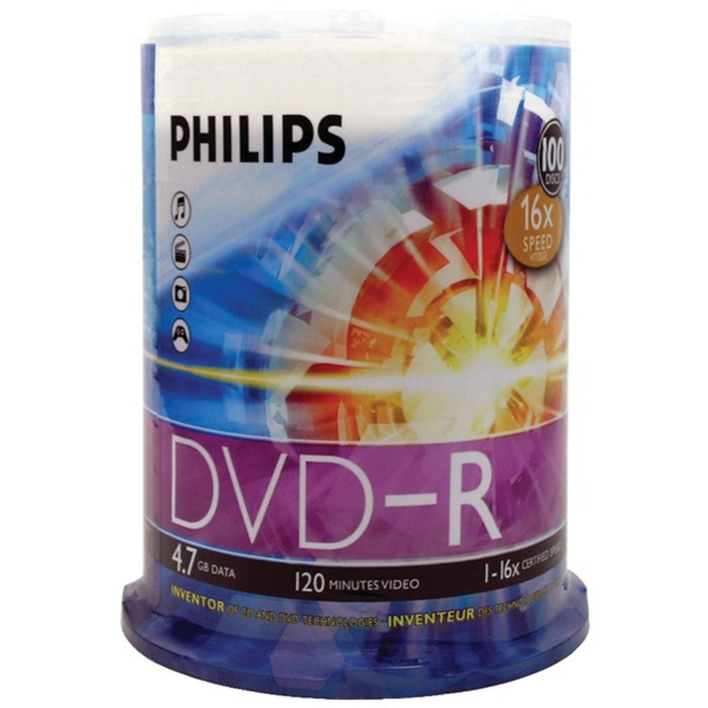 Philips DM4S6B00F/17 4.7GB 16x DVD-Rs (100-ct Cake Box Spindle) - GadgetSourceUSA