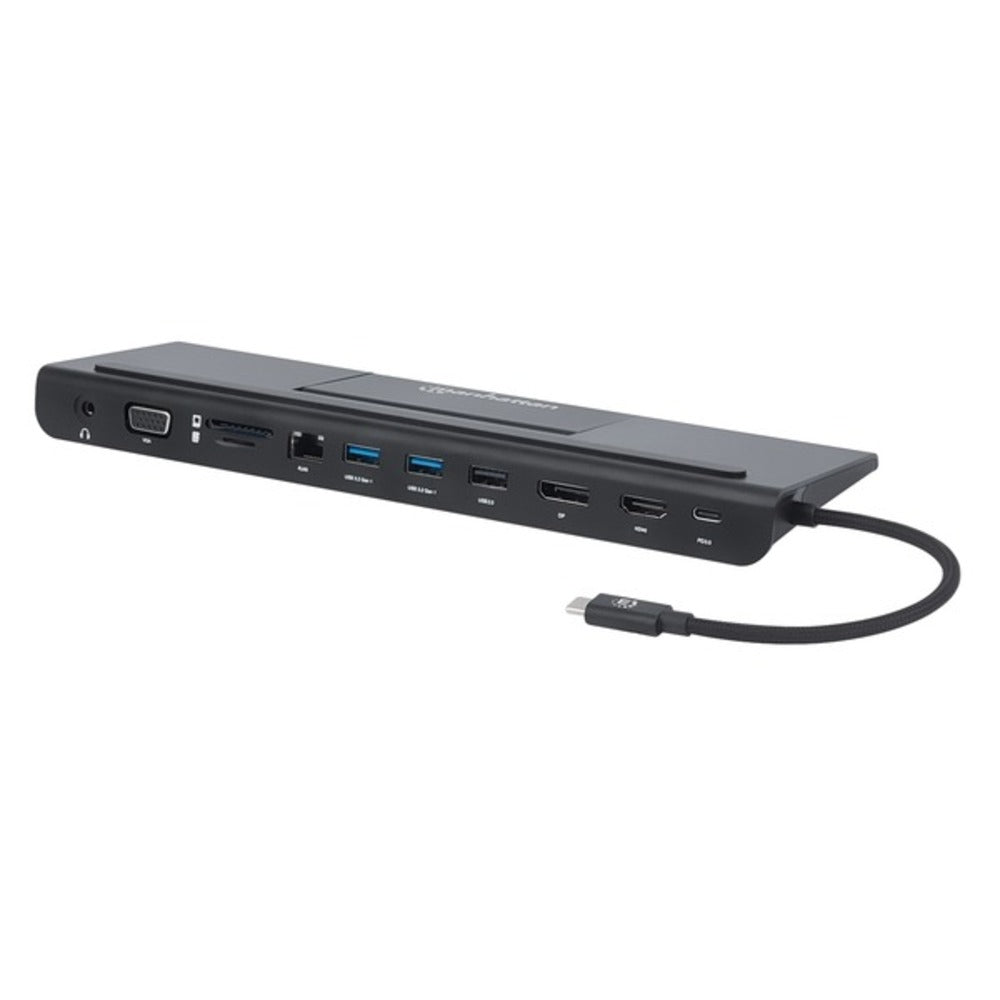Manhattan 153478 USB-C 11-in-1 Triple-Monitor Docking Station with MST - GadgetSourceUSA
