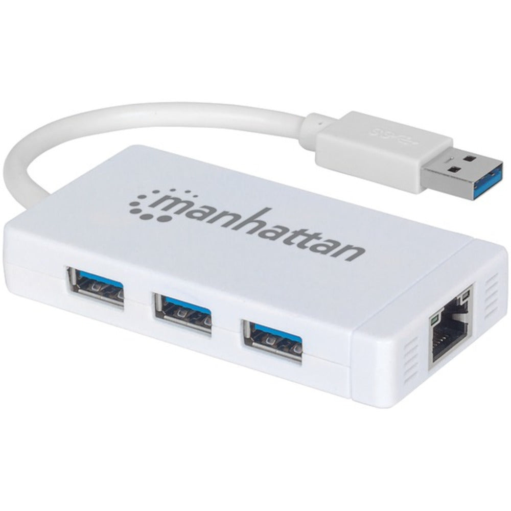 Manhattan 507578 3-Port USB 3.0 Hub with Gigabit Ethernet Adapter - GadgetSourceUSA