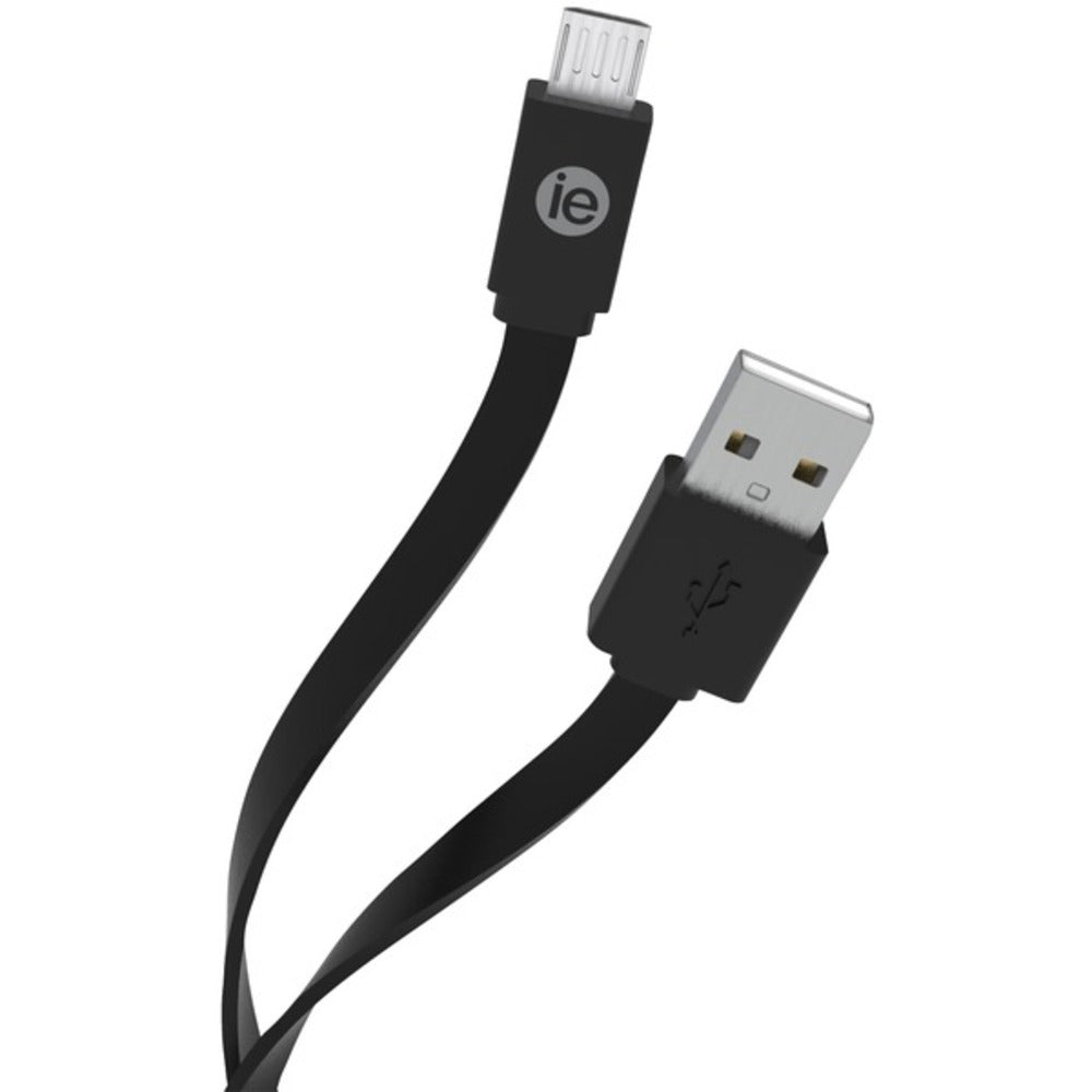 iEssentials IEN-FC4M-BK Charge and Sync Flat Micro USB to USB-A Cable, 4ft (Black) - GadgetSourceUSA