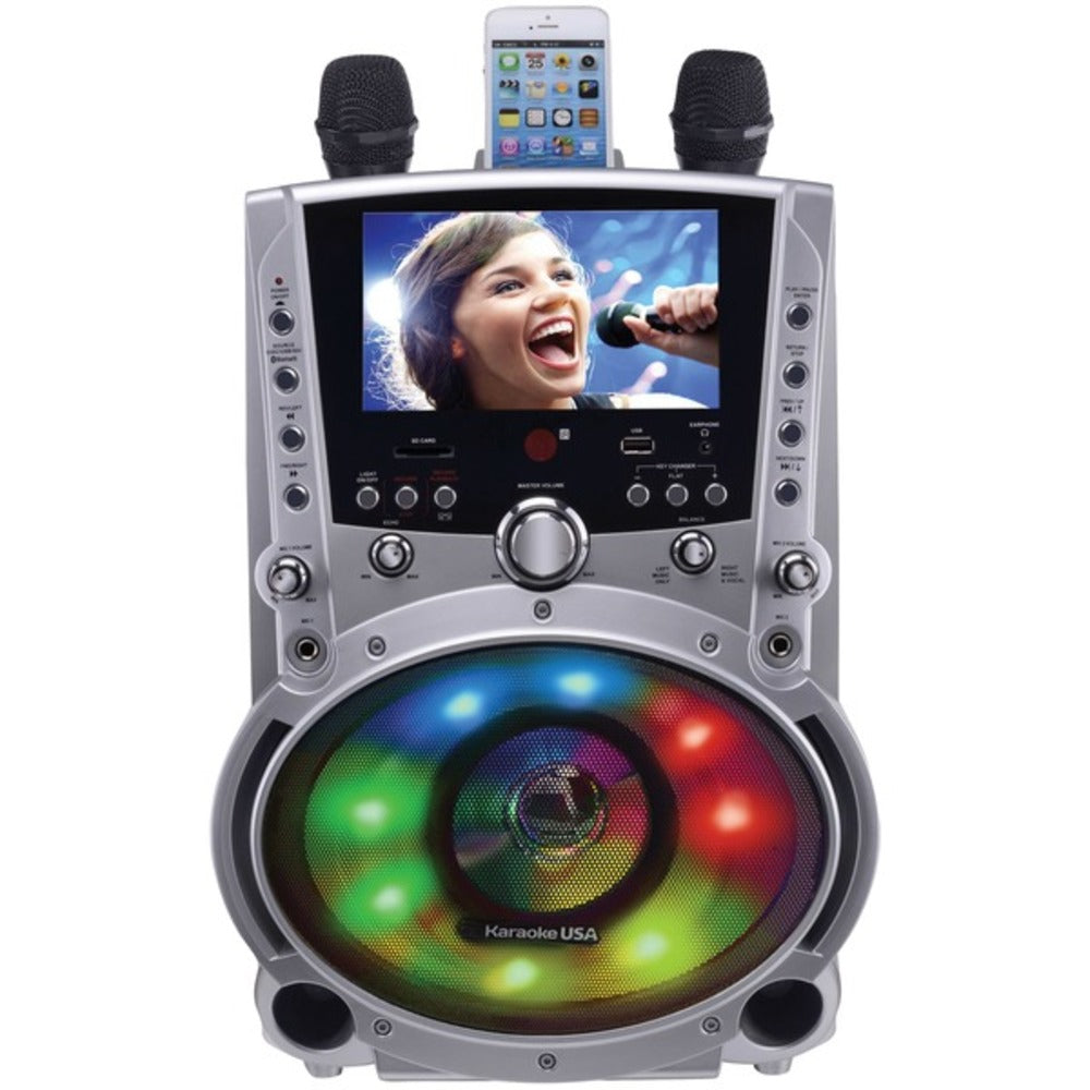 Karaoke USA GF758 DVD/CD+G/MP3+G Bluetooth Karaoke System with 7" TFT Color Screen and LED Sync Lights - GadgetSourceUSA