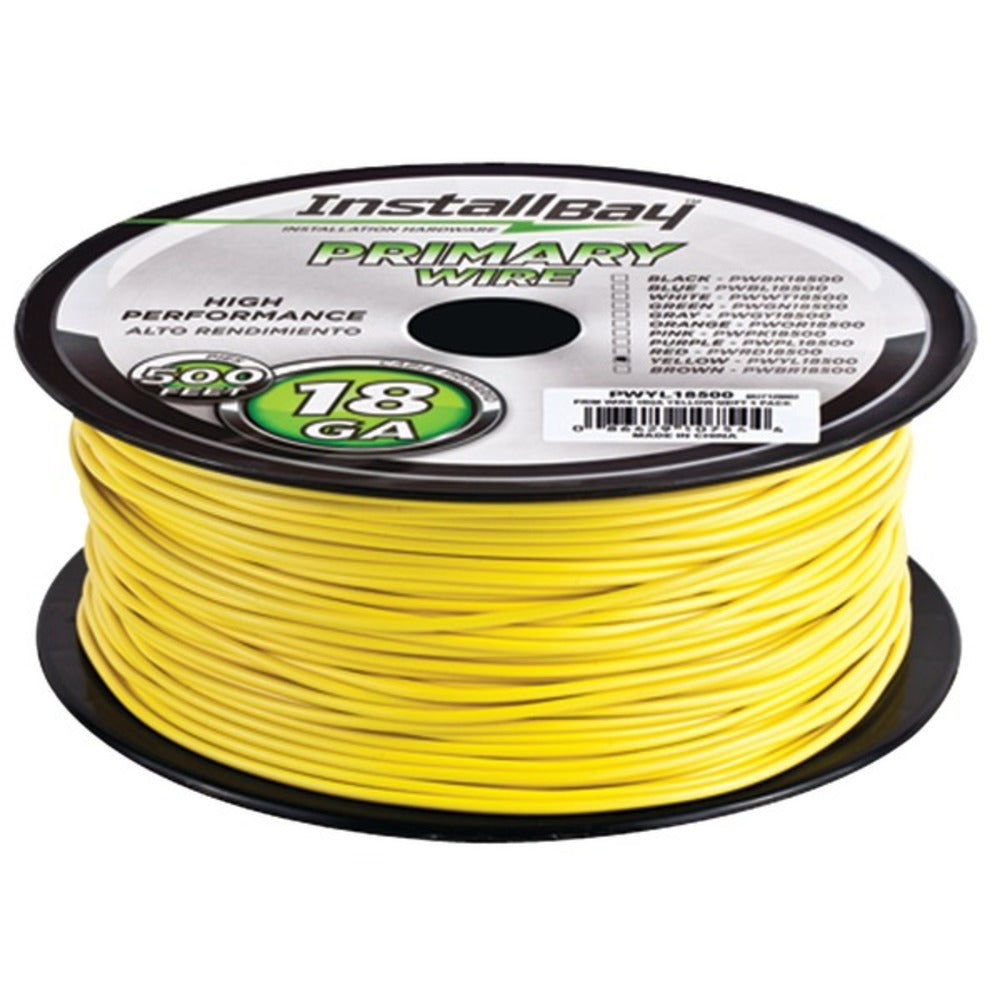 Install Bay PWYL18500 18-Gauge Primary Wire, 500ft (Yellow) - GadgetSourceUSA