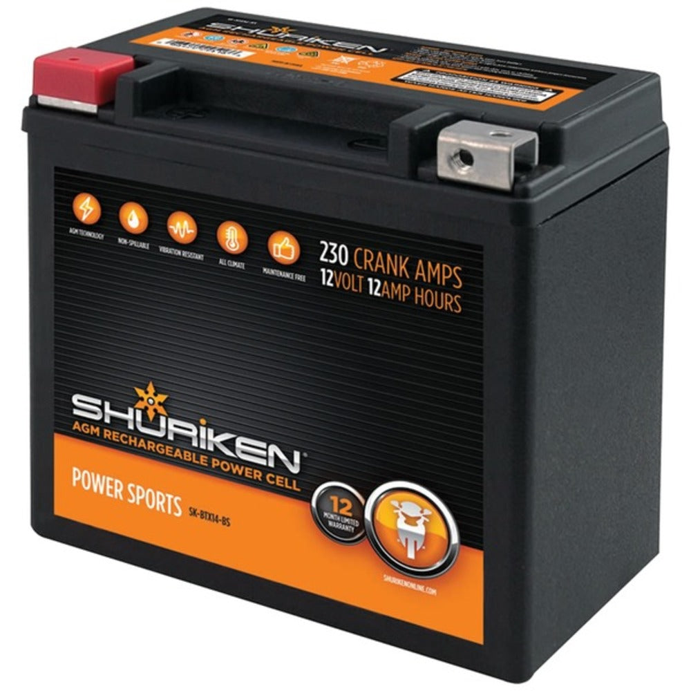 Shuriken SK-BTX14-BS 230 Crank Amps 12Ah AGM Powersports 12-Volt Battery - GadgetSourceUSA