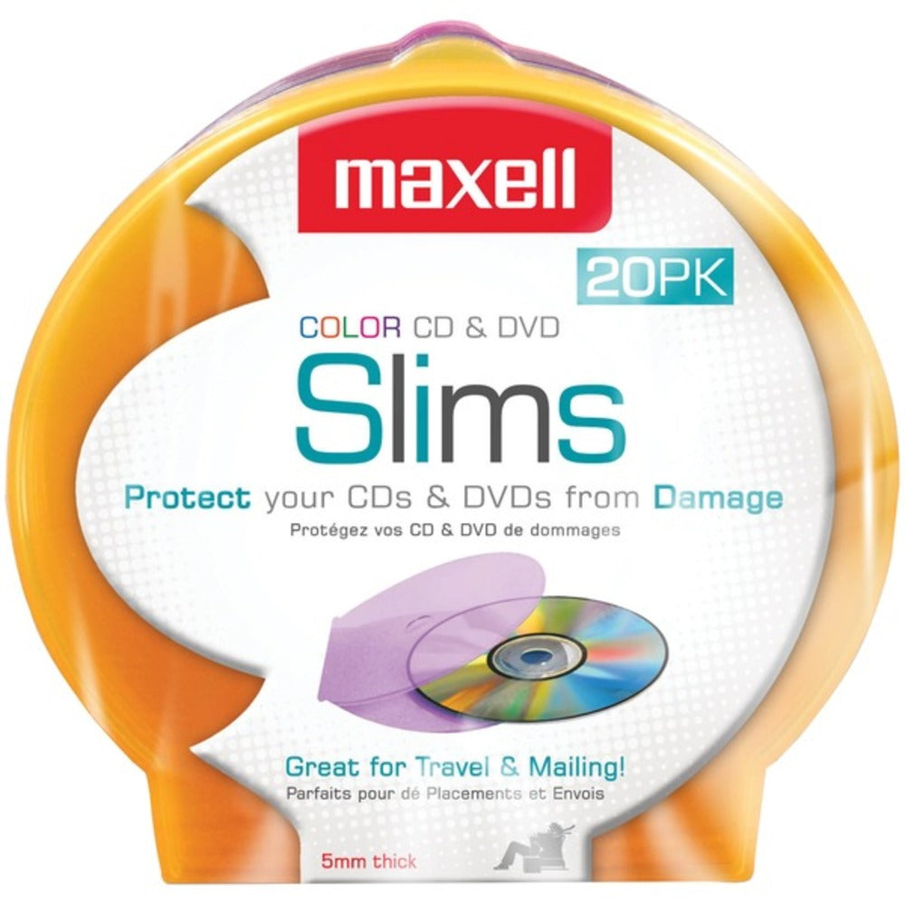 Maxell 190073 Slim CD/DVD Shell Cases, 20 pk (Assorted Colors) - GadgetSourceUSA