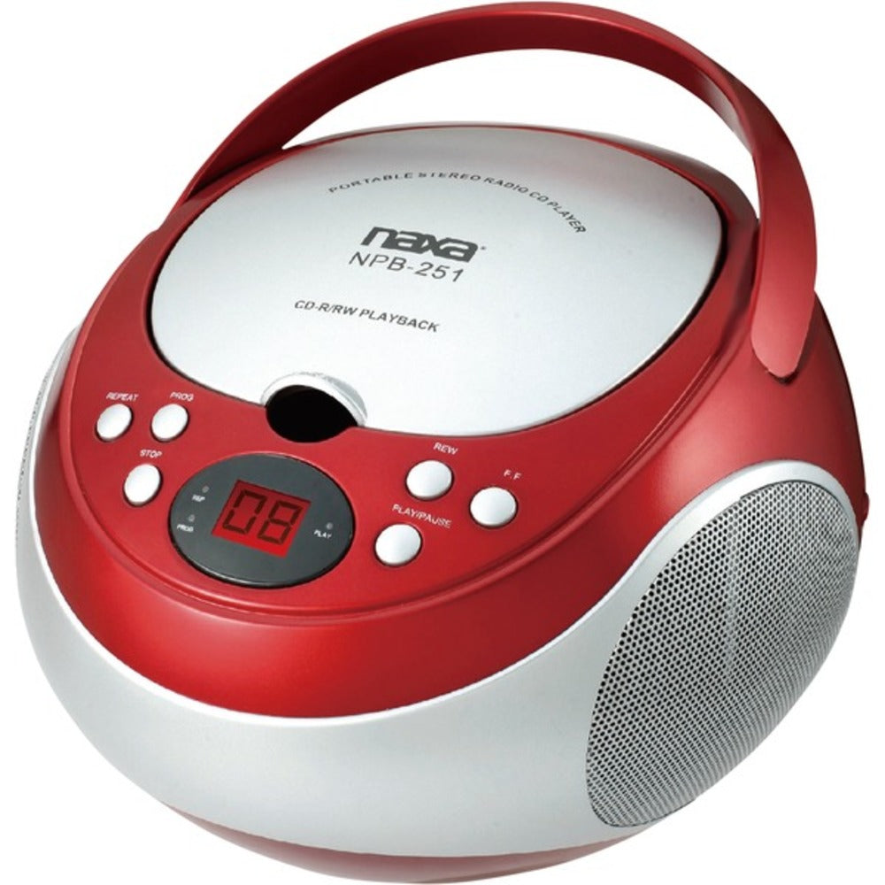 Naxa NPB251RD Portable CD Player with AM/FM Radio (Red) - GadgetSourceUSA