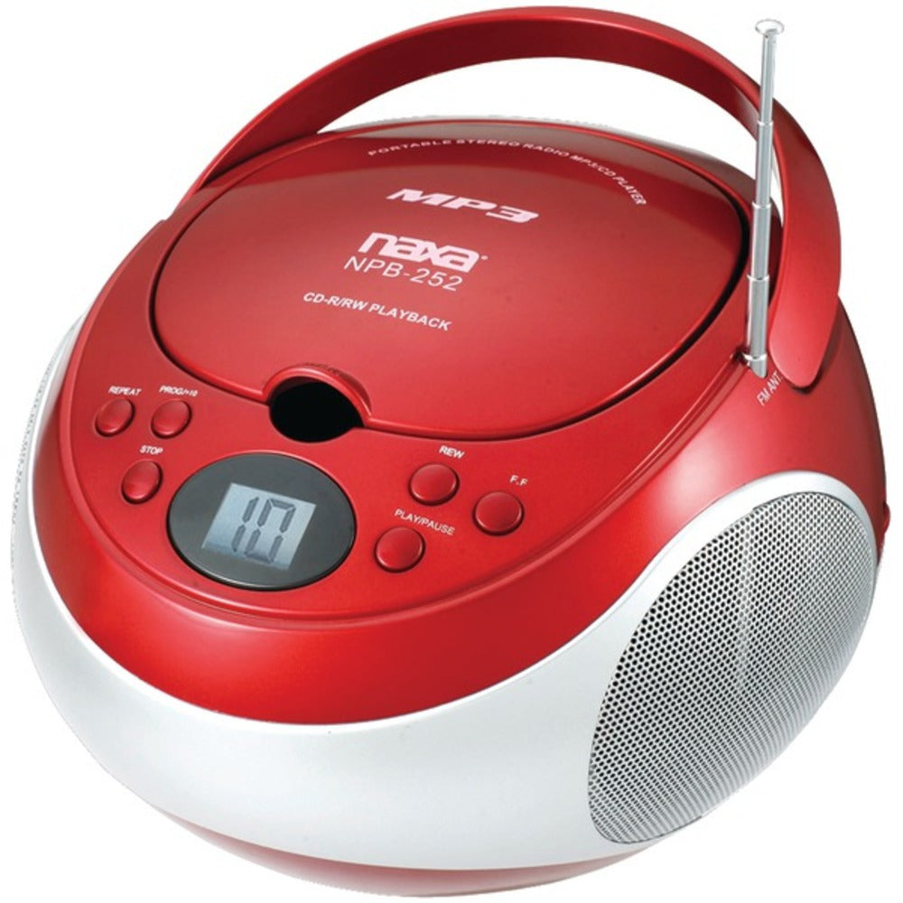 Naxa NPB252RD Portable CD/MP3 Players with AM/FM Stereo (Red) - GadgetSourceUSA