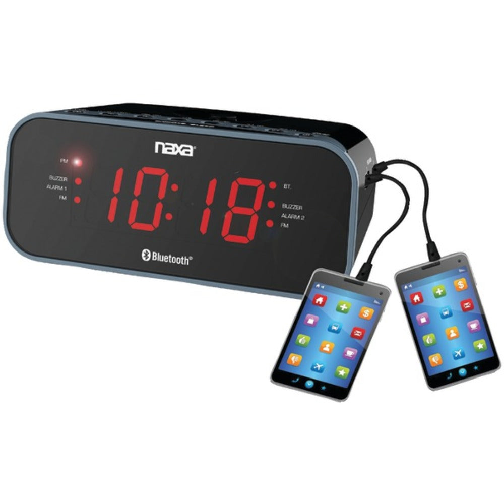 Naxa NRC-182 Bluetooth Dual Alarm Clock Radio with 2 USB Charge Ports - GadgetSourceUSA