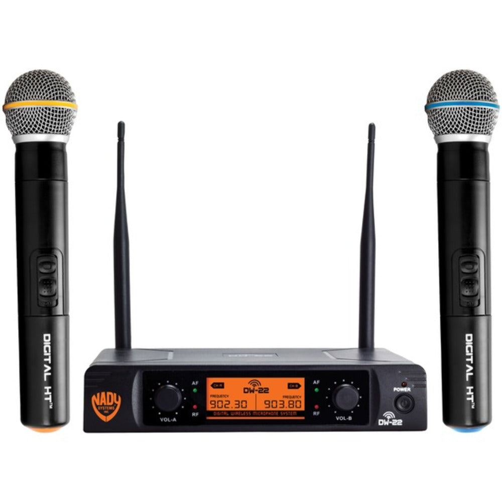 Nady DW-22-HT-ANY Dual-Transmitter Digital Wireless Microphone System (2 Digital HT Handheld Microphones) - GadgetSourceUSA