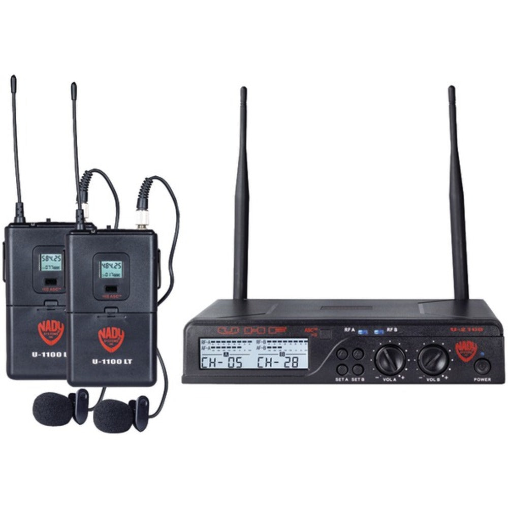 Nady U-2100 LT/O (BAND A/B) UHF Dual 100-Channel Wireless Lavalier Handheld Microphone System - GadgetSourceUSA