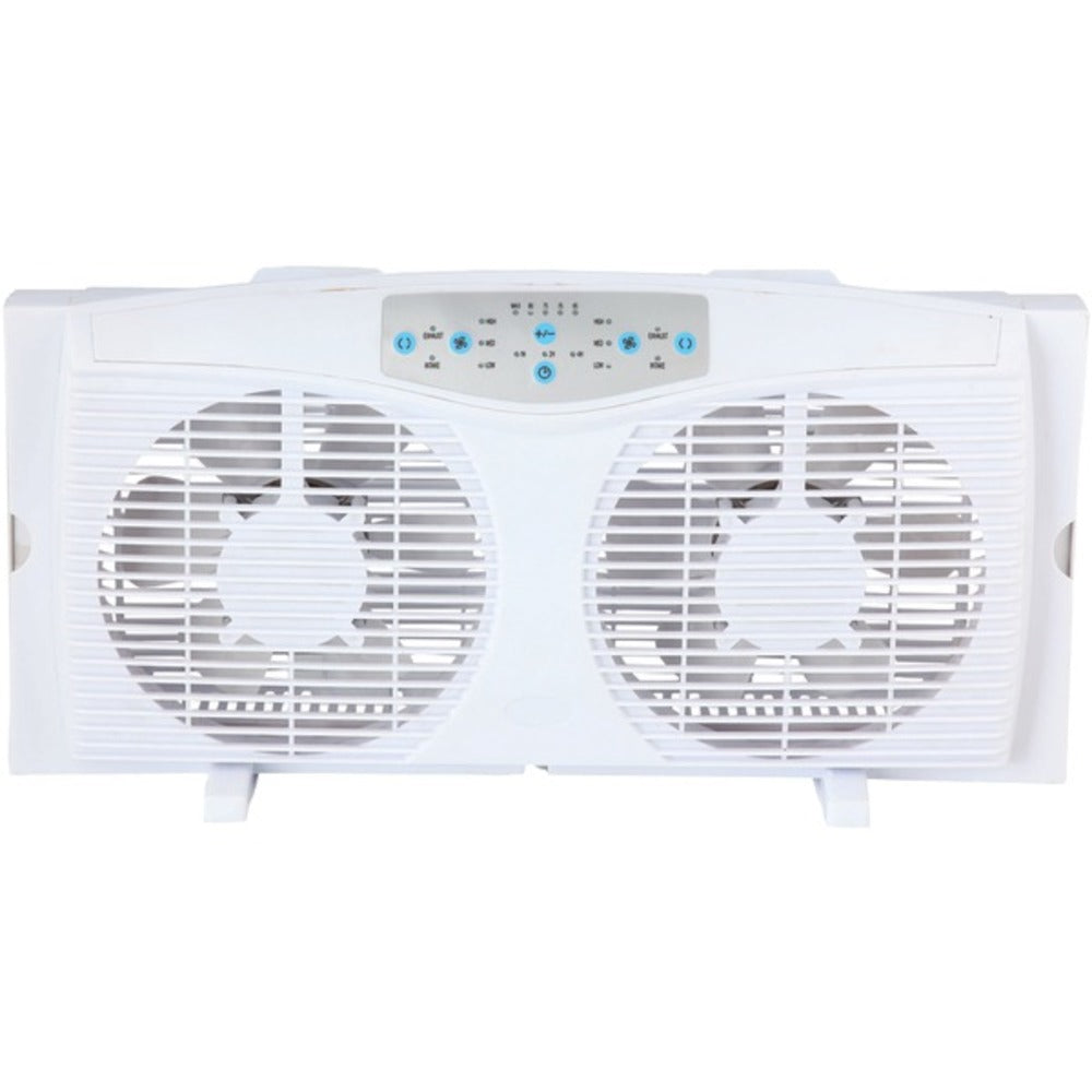 Optimus F-5286 8" Reversible Twin Window Fan with Thermostat - GadgetSourceUSA