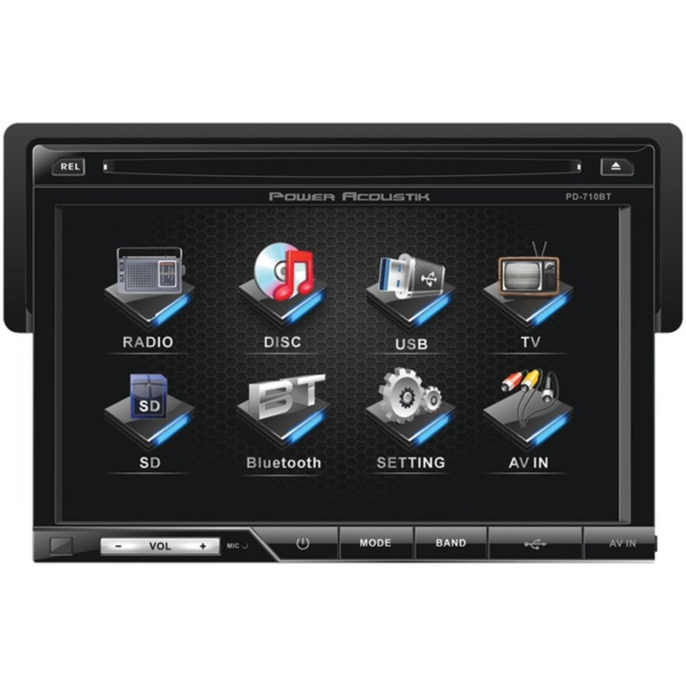 Power Acoustik PD-710B 7" Single-DIN In-Dash LCD Touchscreen DVD Receiver with Detachable Face (With Bluetooth) - GadgetSourceUSA