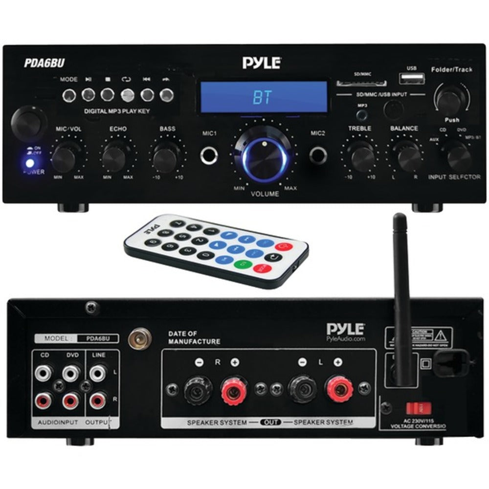 Pyle Home PDA6BU 200-Watt Bluetooth Stereo Amp Receiver with USB and SD Card Readers - GadgetSourceUSA