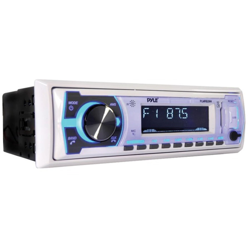 Pyle PLMRB29W Single-DIN In-Dash Digital Marine Stereo Receiver with Bluetooth (White) - GadgetSourceUSA