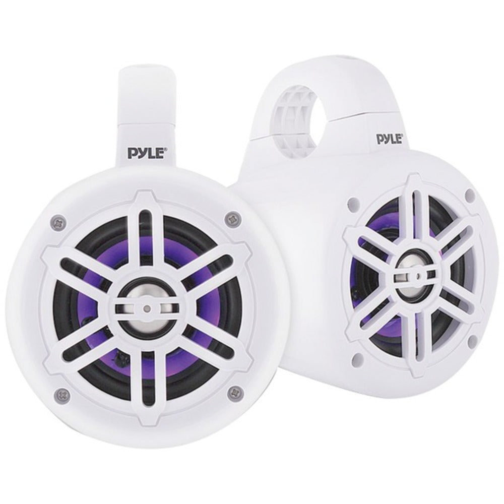 Pyle PLMRLEWB47WB 4-Inch 300-Watt Waterproof Marine Wakeboard Tower Speakers with LEDs (White) - GadgetSourceUSA