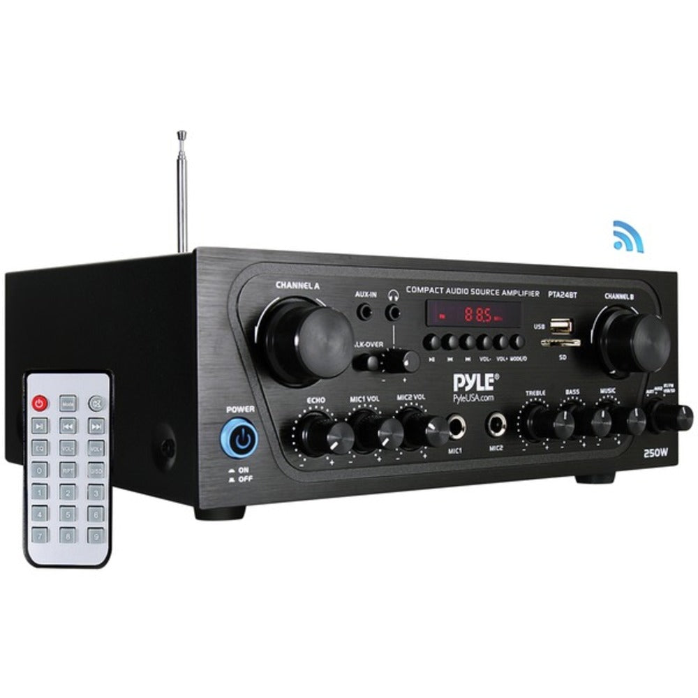 Pyle Home PTA24BT 250-Watt Compact Bluetooth Audio Stereo Receiver with FM Radio - GadgetSourceUSA