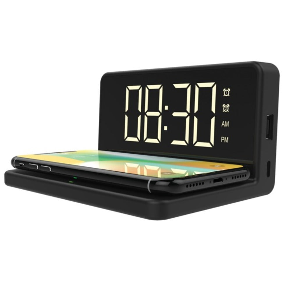 QFX WCH-110 Fast Wireless Charger with Dual Alarm Clock - GadgetSourceUSA