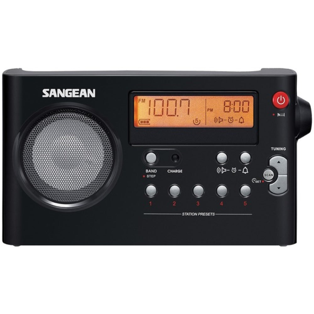 Sangean PR-D7BK AM/FM Digital Rechargeable Compact Portable Clock Radio - GadgetSourceUSA