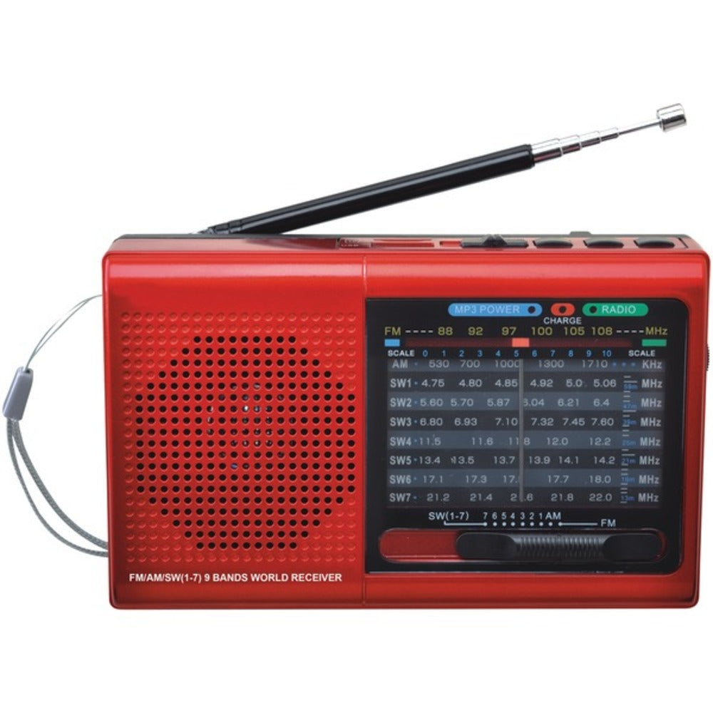 Supersonic SC-1080BT- RED 9-Band Bluetooth Radio - GadgetSourceUSA