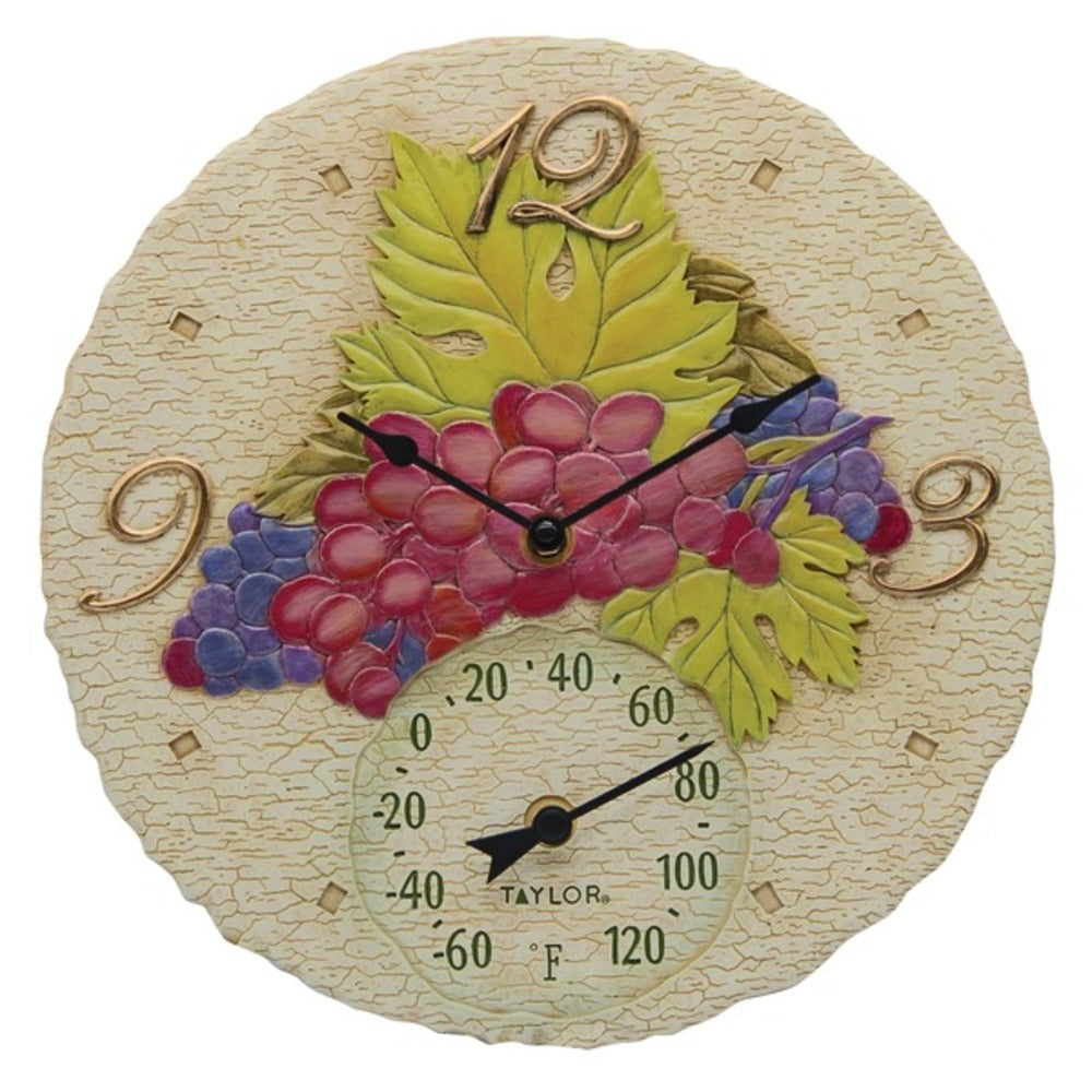 Taylor Precision Products 92689T 14-Inch Grapes Clock with Thermometer - GadgetSourceUSA