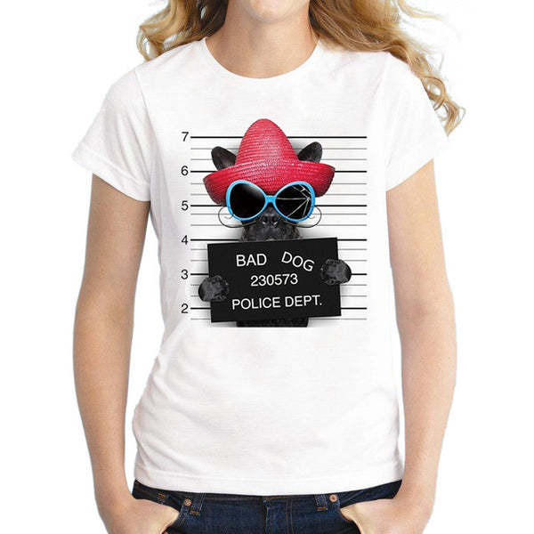 Hot Sale Dog Police Dept Design Women T Shirt French Bulldog T-shirt Novelty Short Sleeve Tee Pug Printed Bad Dog Shirts - GadgetSourceUSA