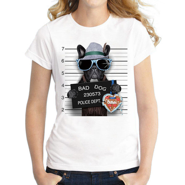Hot Sale Dog Police Dept Design Women T Shirt French Bulldog T-shirt Novelty Short Sleeve Tee Pug Printed Bad Dog Shirts - GadgetSourceUSA