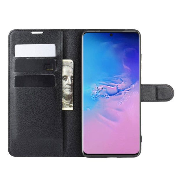 Wallet Case for Samsung | 6.9in Samsung Galaxy S20 Ultra G988 SM G988B 5G | Wallet/ Card/ Book Flip Style | Black Leather - GadgetSourceUSA